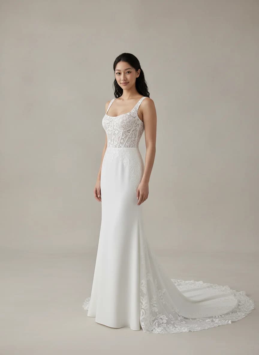 Corset dress with Chapel Train and Square neckline