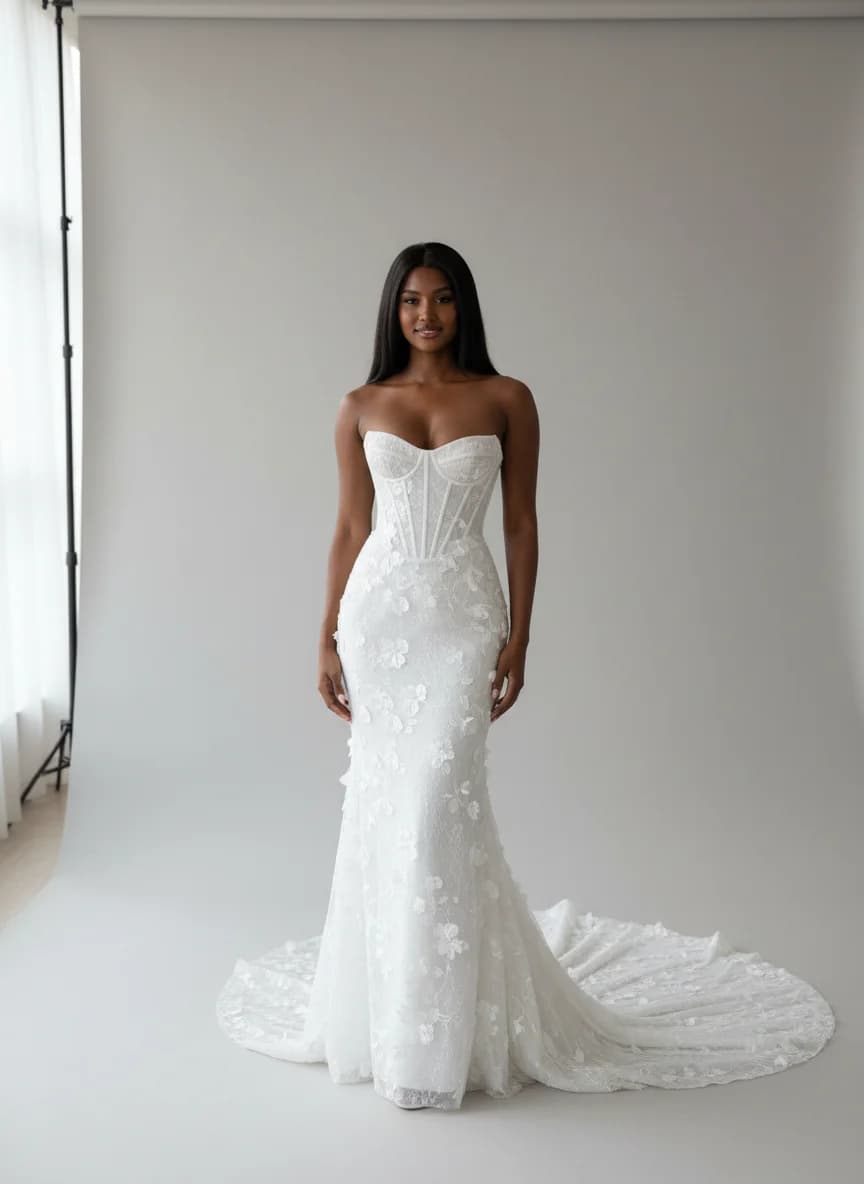 Corset dress with Chapel Train and Strapless neckline