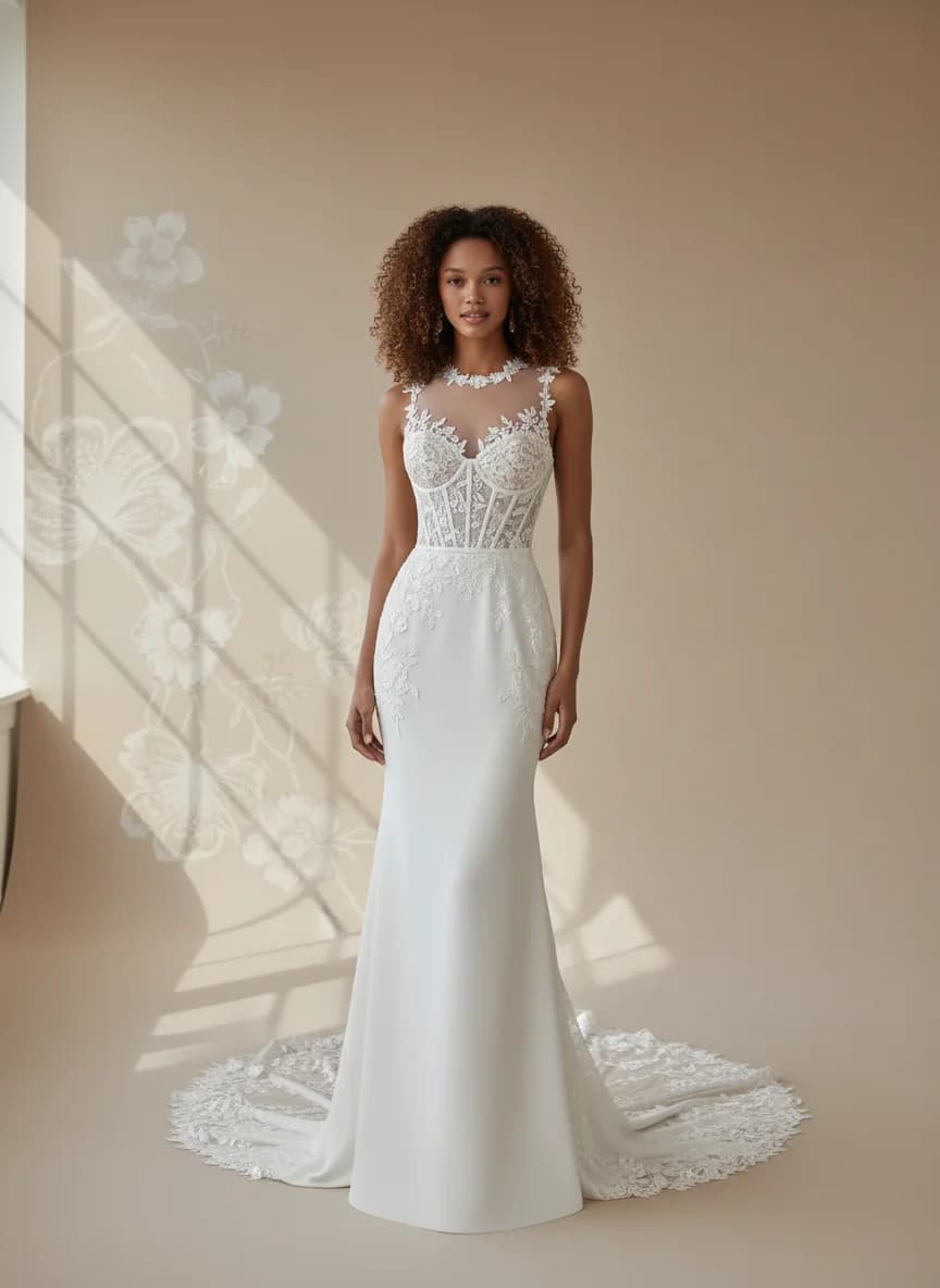 Corset dress with Illusion neckline