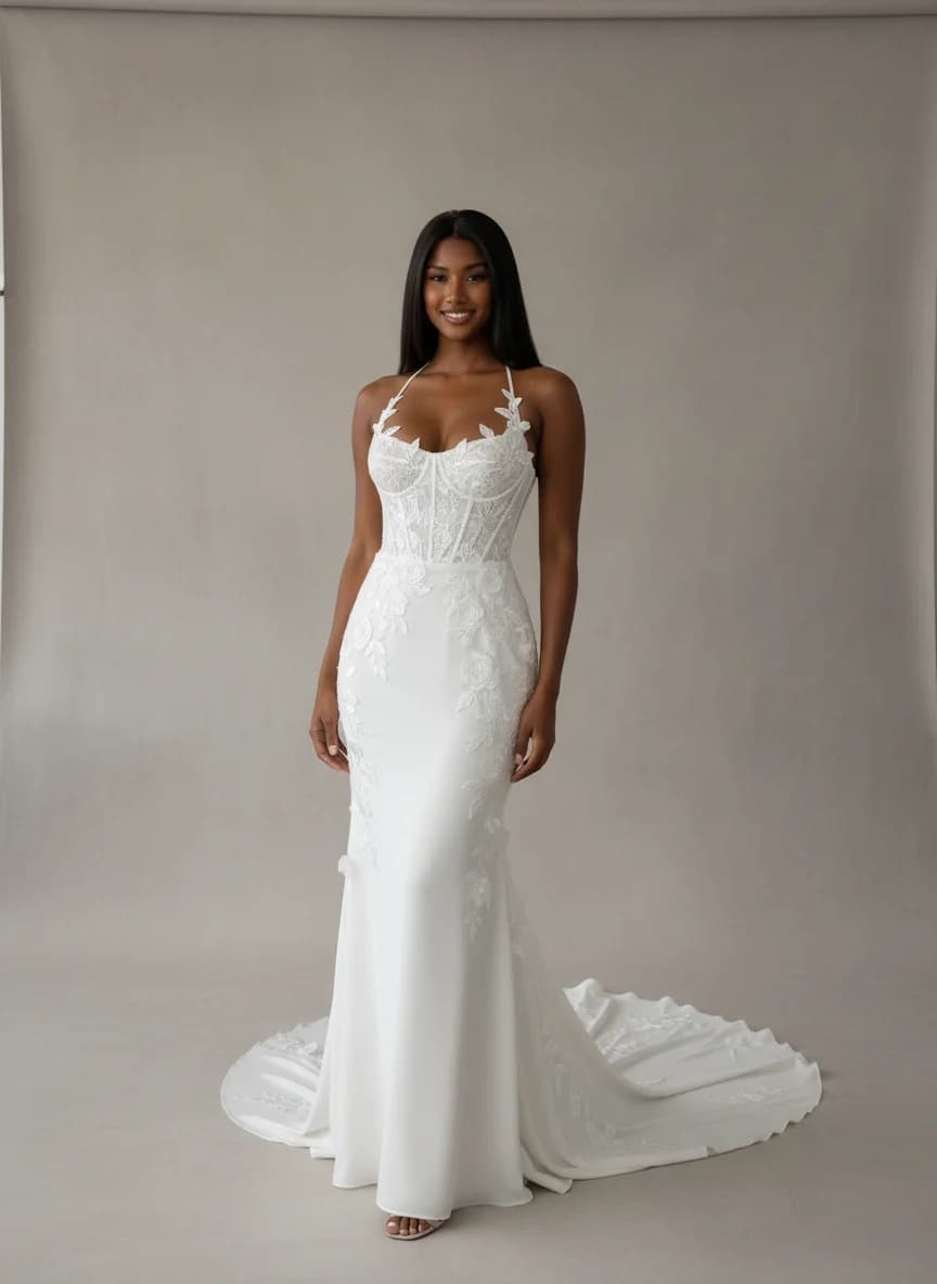 Corset dress with Sweep Train and Halter neckline