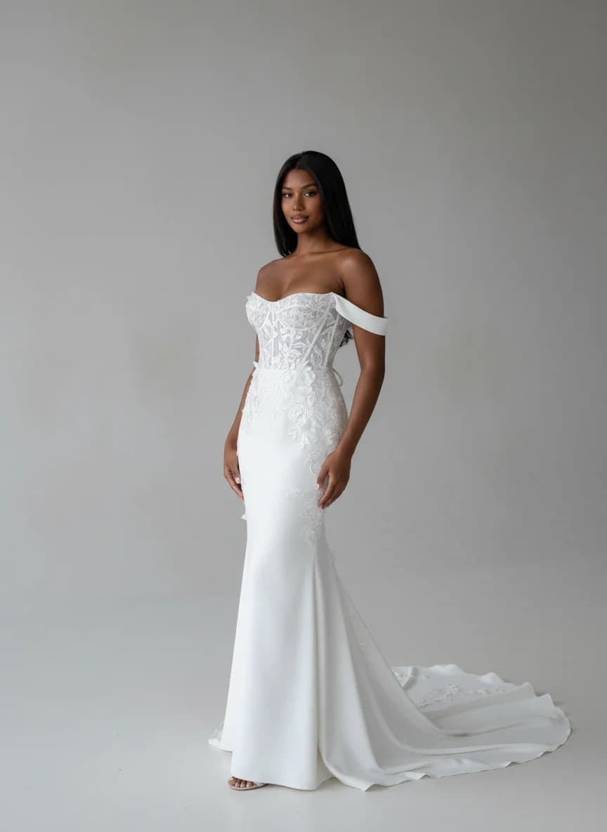 Corset dress with Sweep Train and Off Shoulder neckline