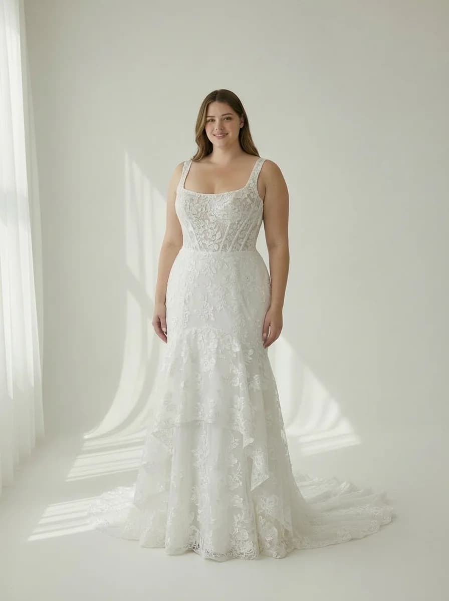 Corset dress with Sweep Train and Square neckline