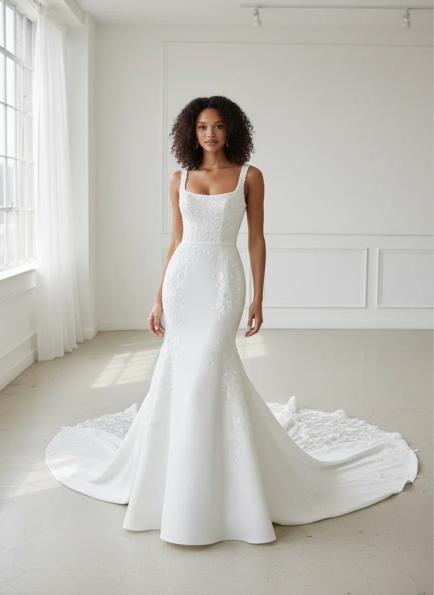 Drop Waist dress with Cathedral Train and Square neckline