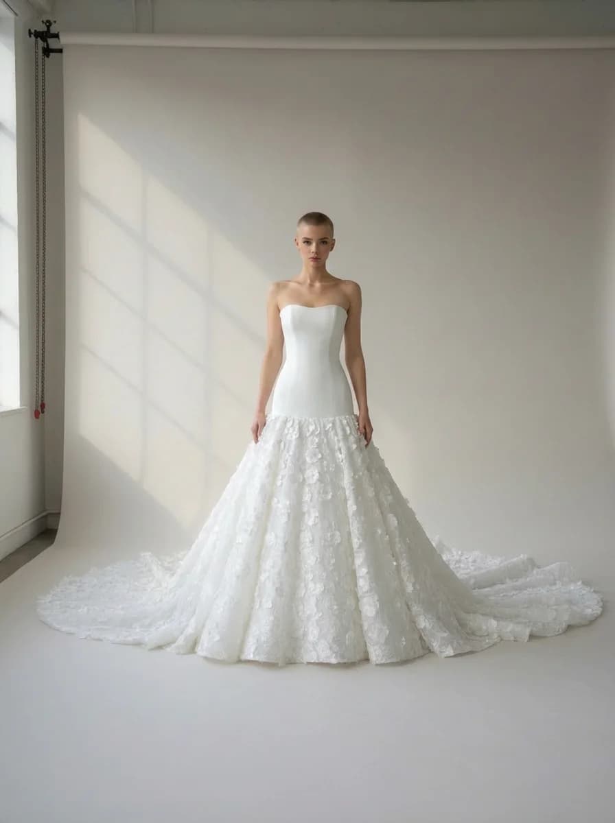 Drop Waist dress with Cathedral Train and Strapless neckline