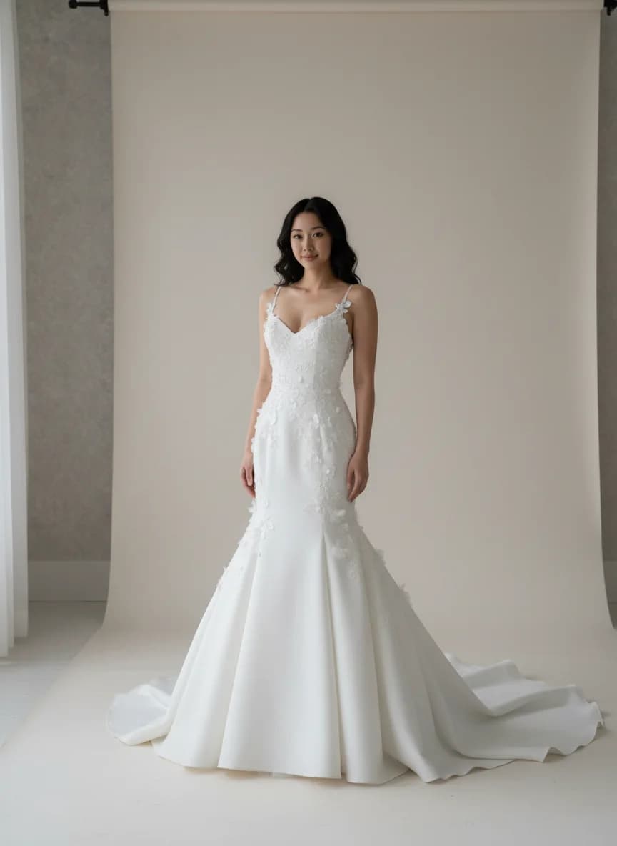 Drop Waist dress with Chapel Train and Sweetheart neckline