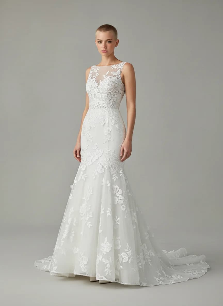 Drop Waist dress with Sweep Train and Boat Neck neckline