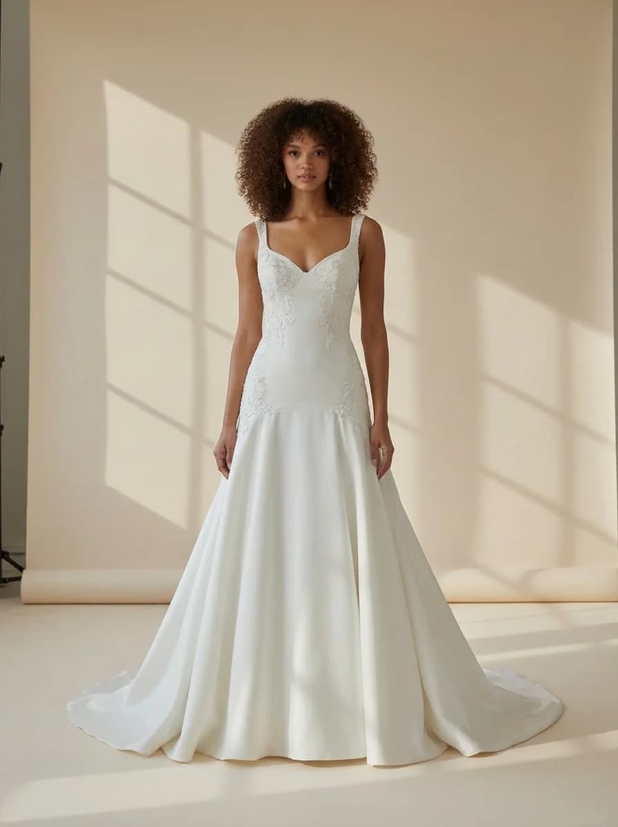 Drop Waist dress with Sweep Train and Sweetheart neckline