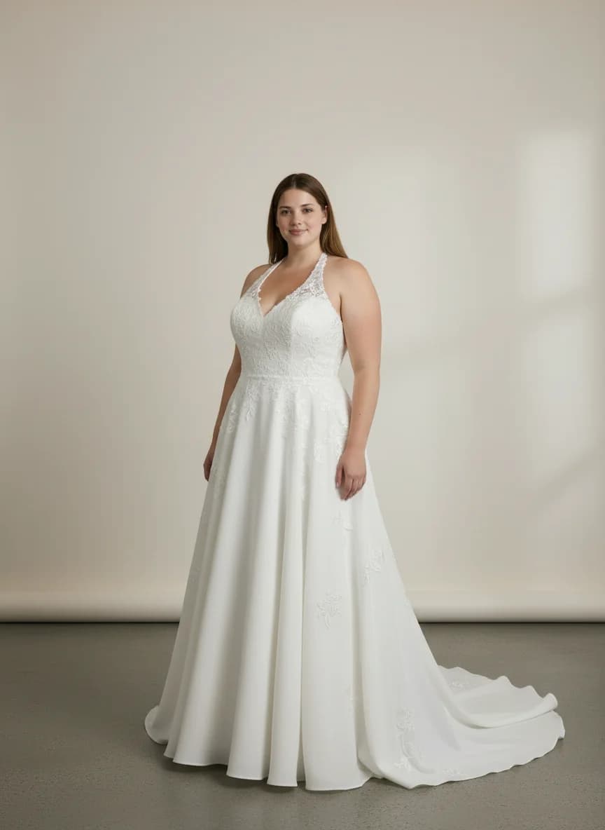 Drop Waist dress with Sweep Train and Halter neckline