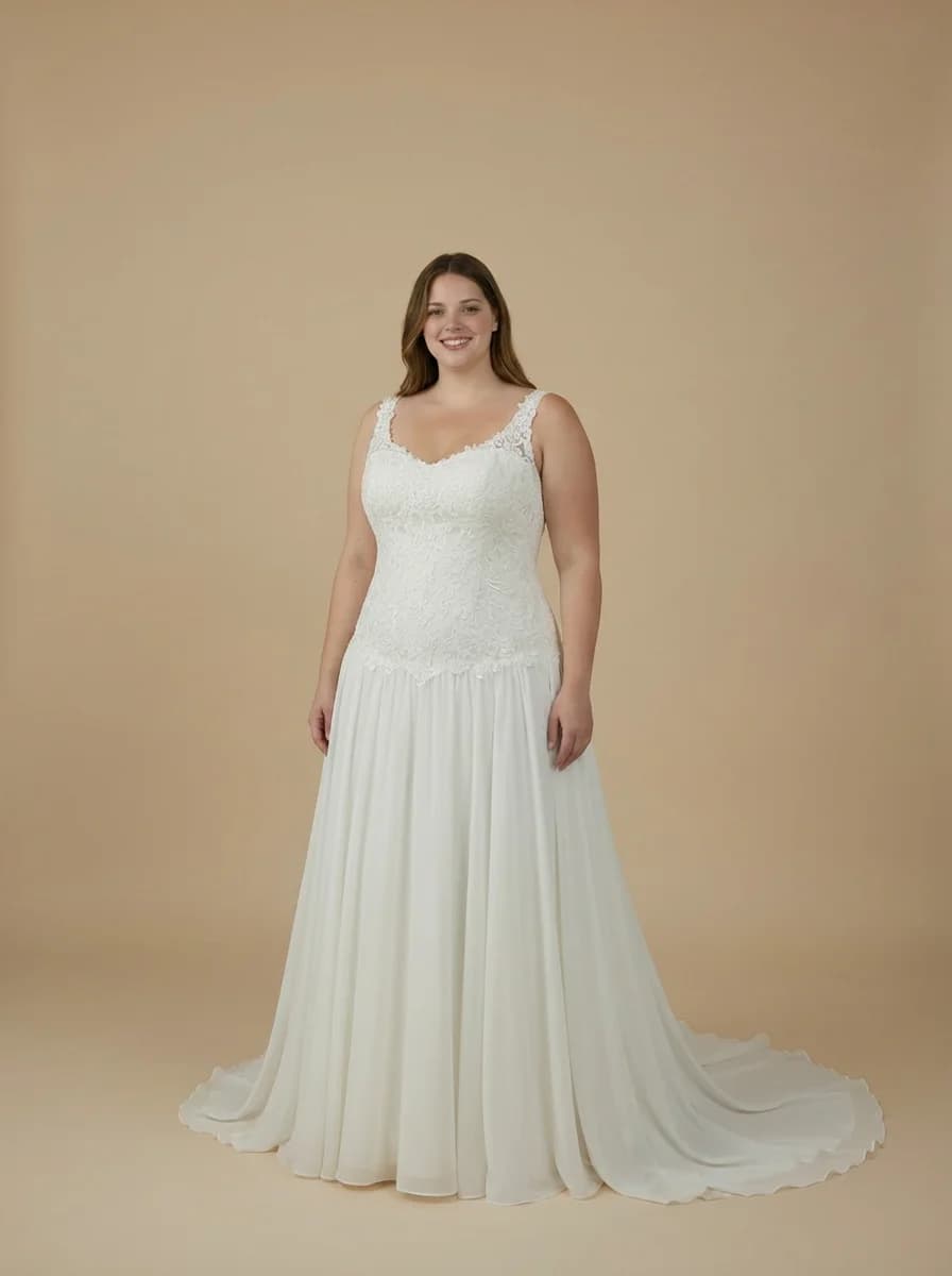 Drop Waist dress with Sweep Train and Scoop neckline