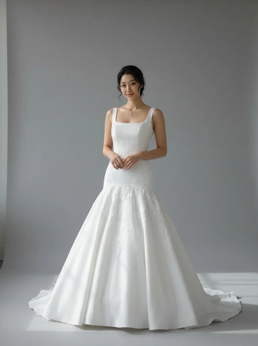 Drop Waist dress with Sweep Train and Square neckline