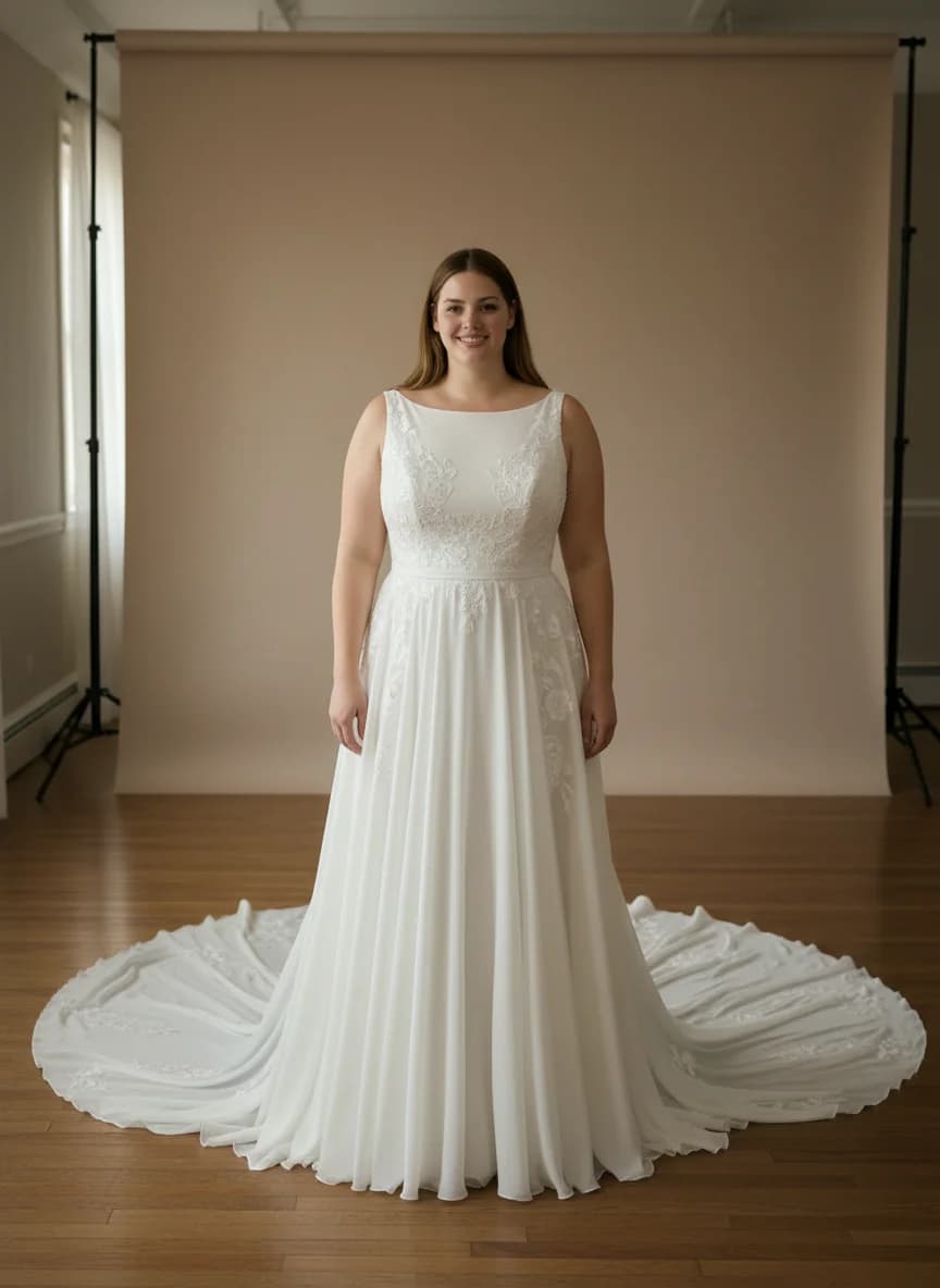 Empire Waist dress with Cathedral Train and Boat Neck neckline