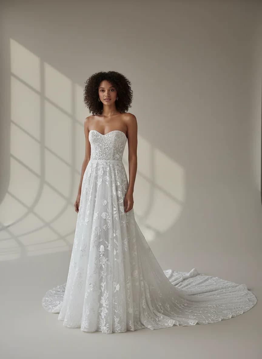 Empire Waist dress with Cathedral Train and Strapless neckline