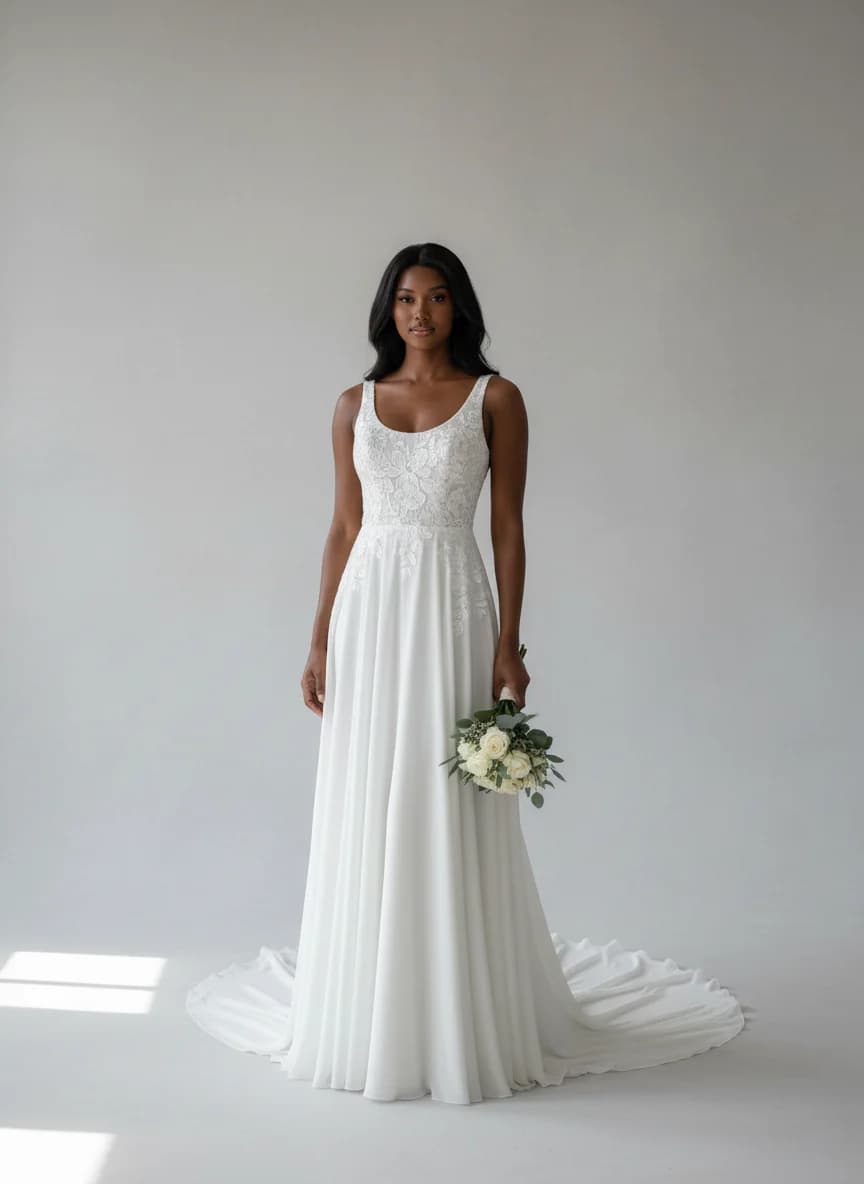 Empire Waist dress with Chapel Train and Scoop neckline