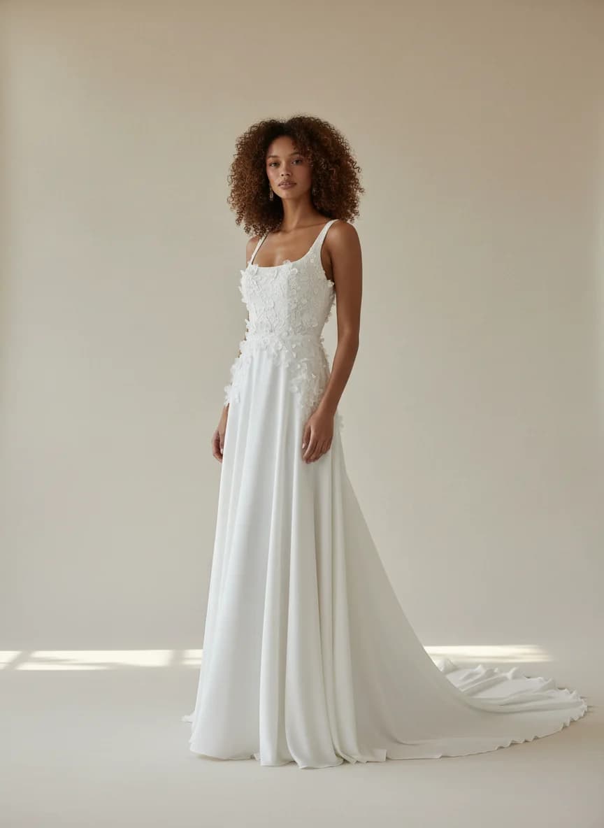 Empire Waist dress with Chapel Train and Square neckline