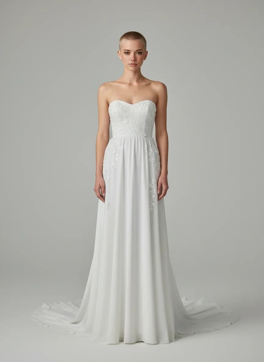 Empire Waist dress with Chapel Train and Strapless neckline