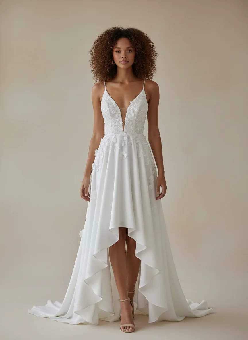 Empire Waist dress with High-Low and Plunge neckline