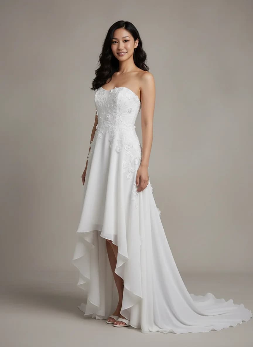 Empire Waist dress with High-Low and Strapless neckline