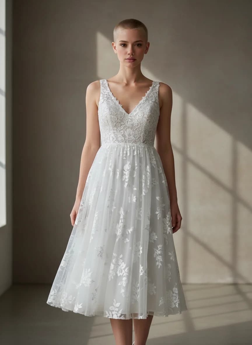 Empire Waist dress with Knee Length and V-Neck neckline