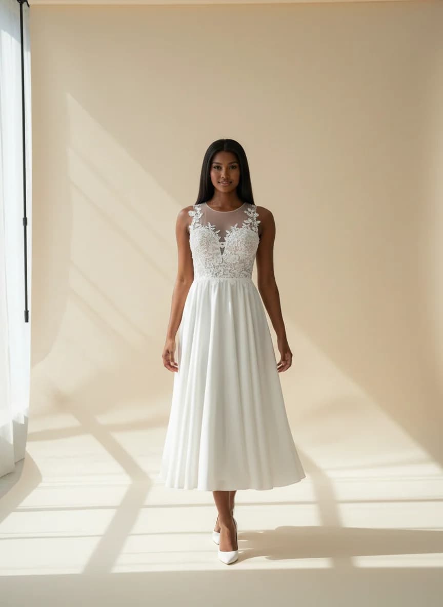 Empire Waist dress with Knee Length and Illusion neckline