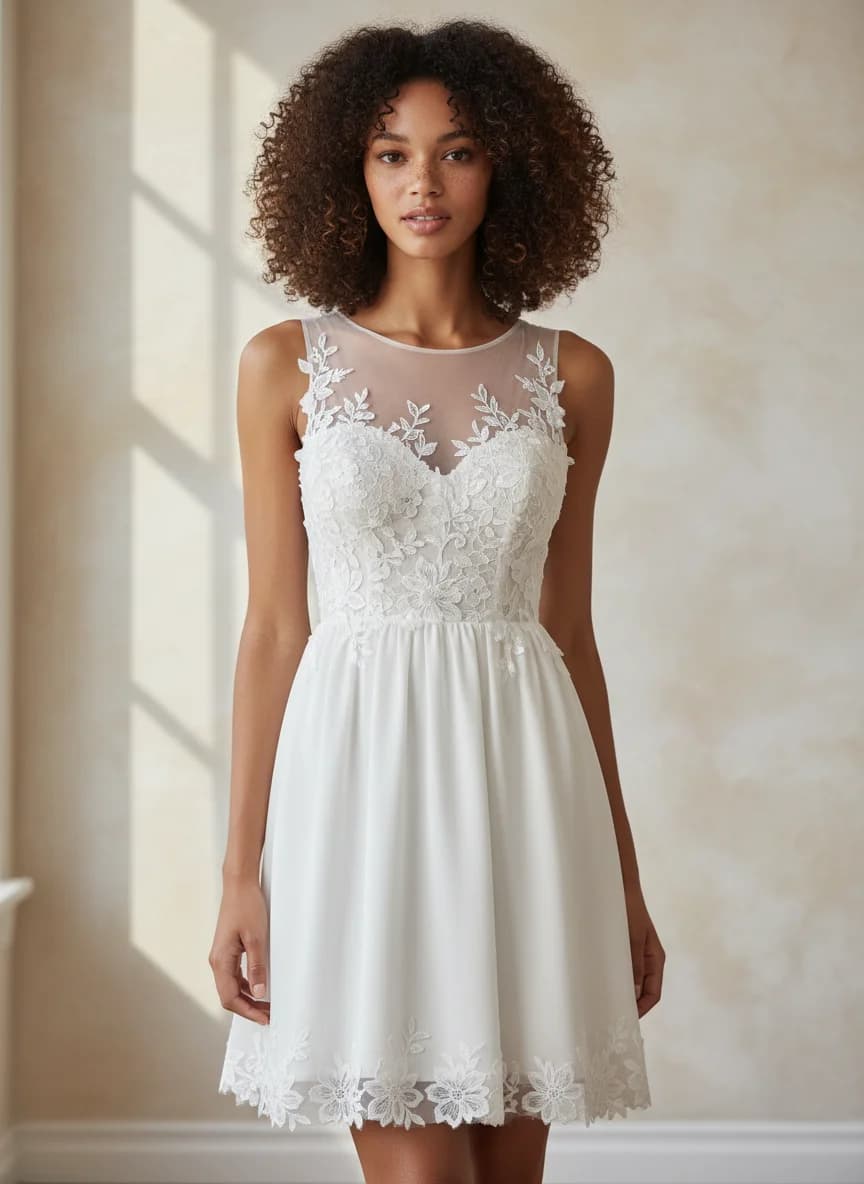 Empire Waist dress with Mini and Illusion neckline