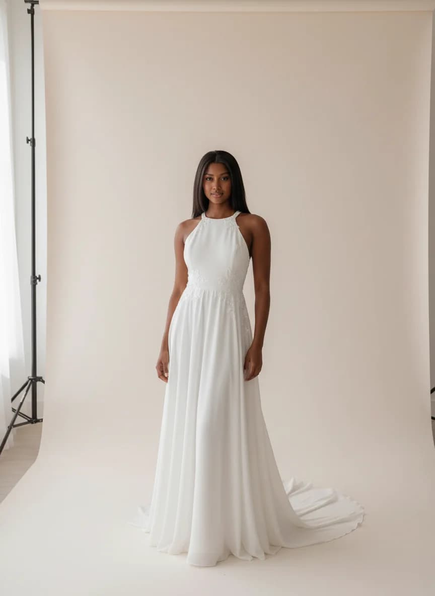 Empire Waist dress with Sweep Train and Halter neckline