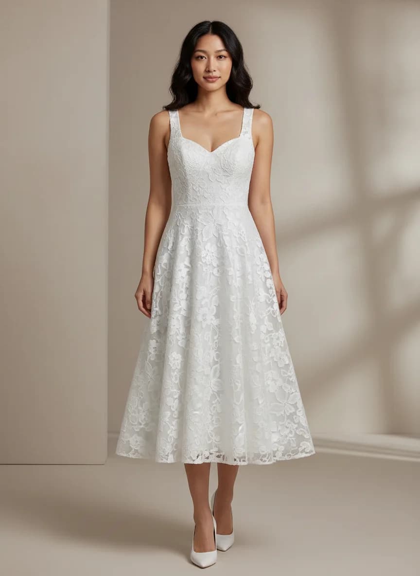 Empire Waist dress with Tea Length and Sweetheart neckline