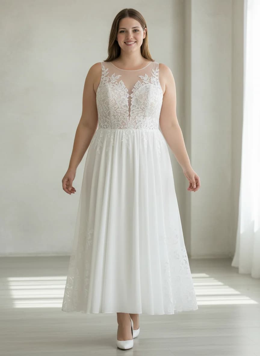 Empire Waist dress with Tea Length and Illusion neckline