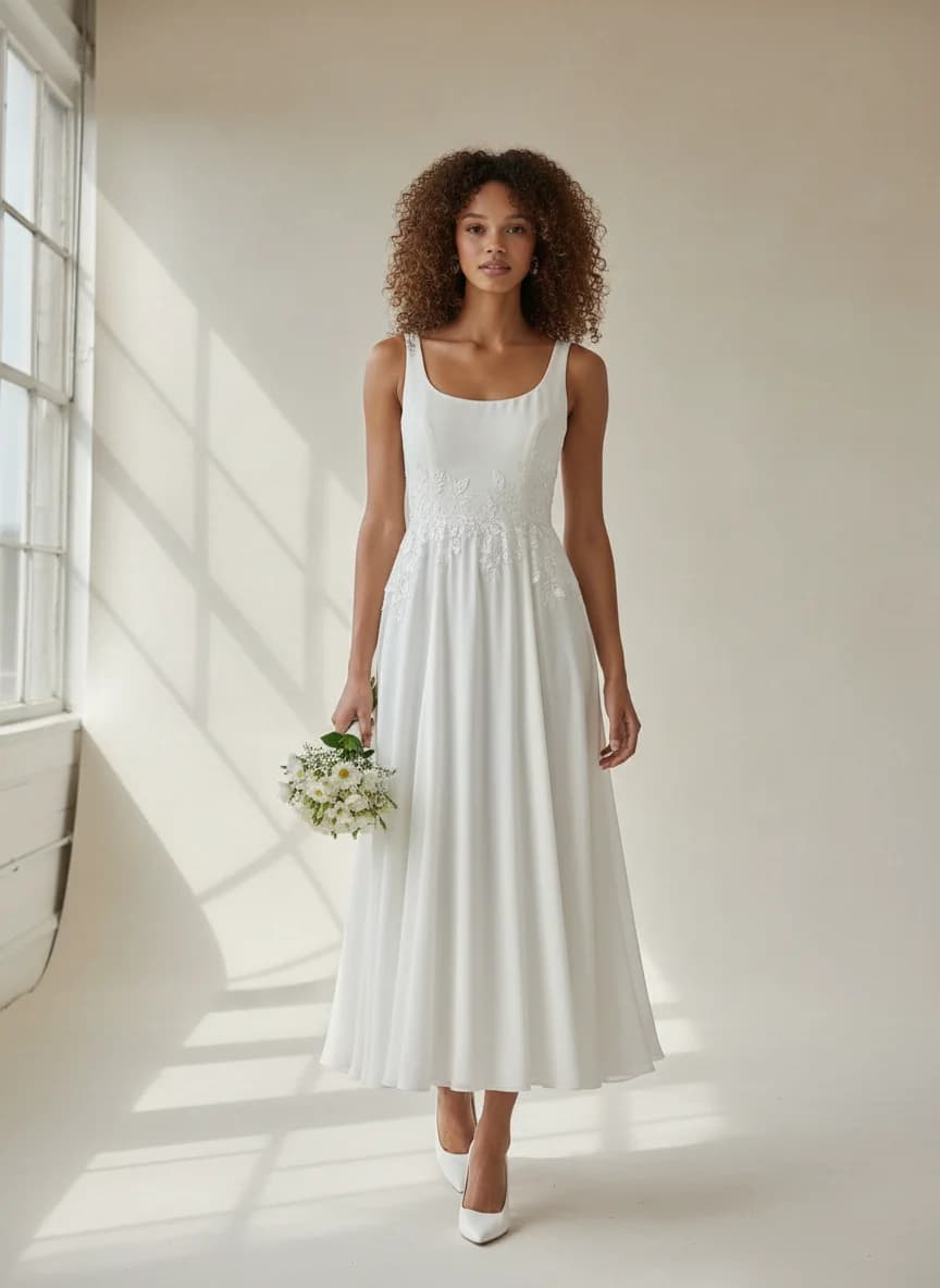 Empire Waist dress with Tea Length and Scoop neckline