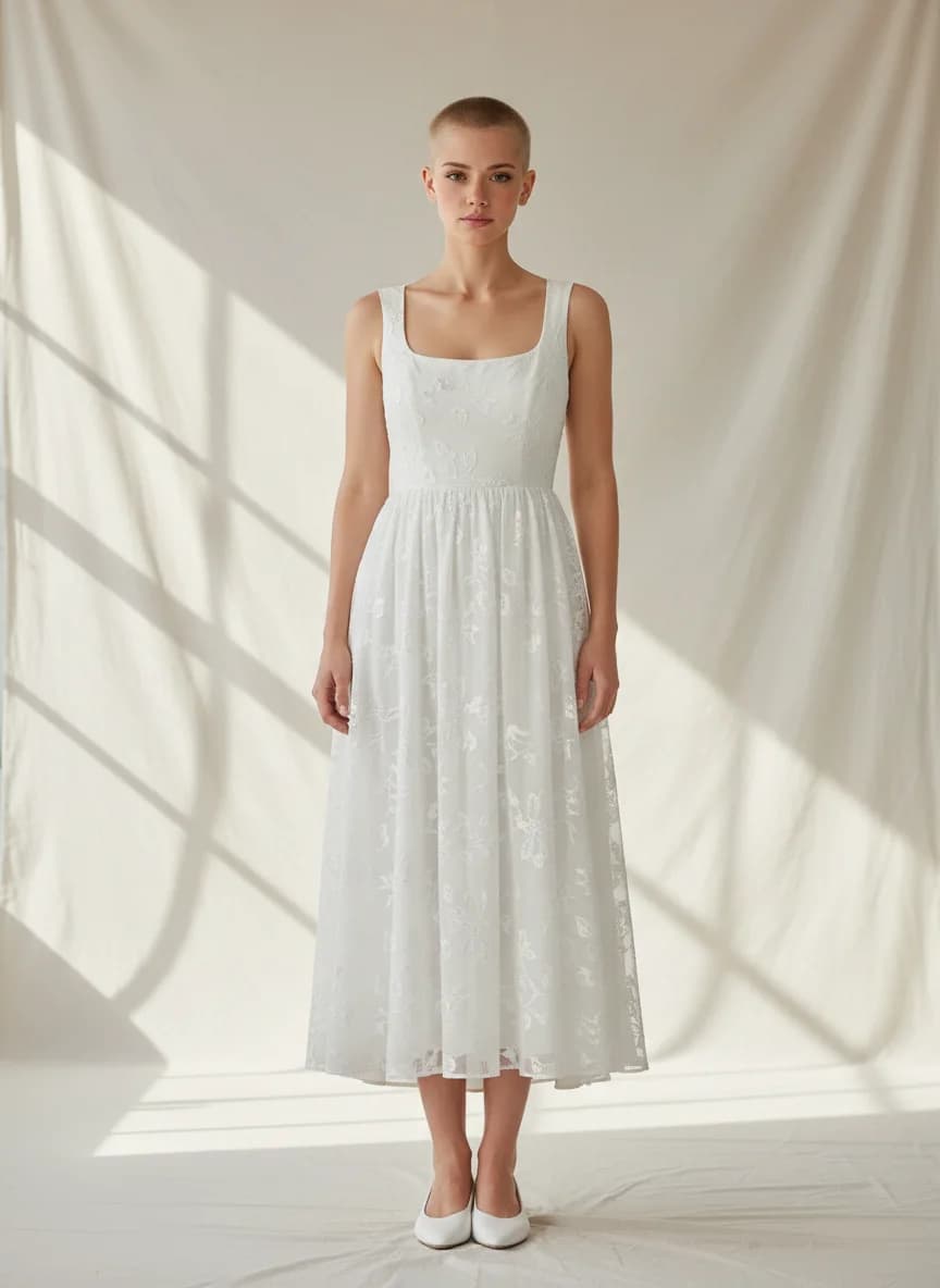 Empire Waist dress with Tea Length and Square neckline