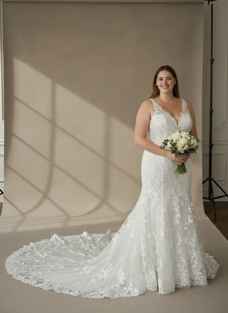 Fit & Flare dress with Cathedral Train and High Neckline neckline