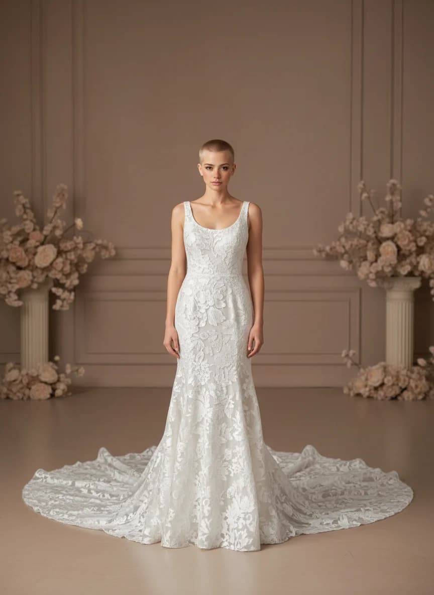 Fit & Flare dress with Cathedral Train and Scoop neckline