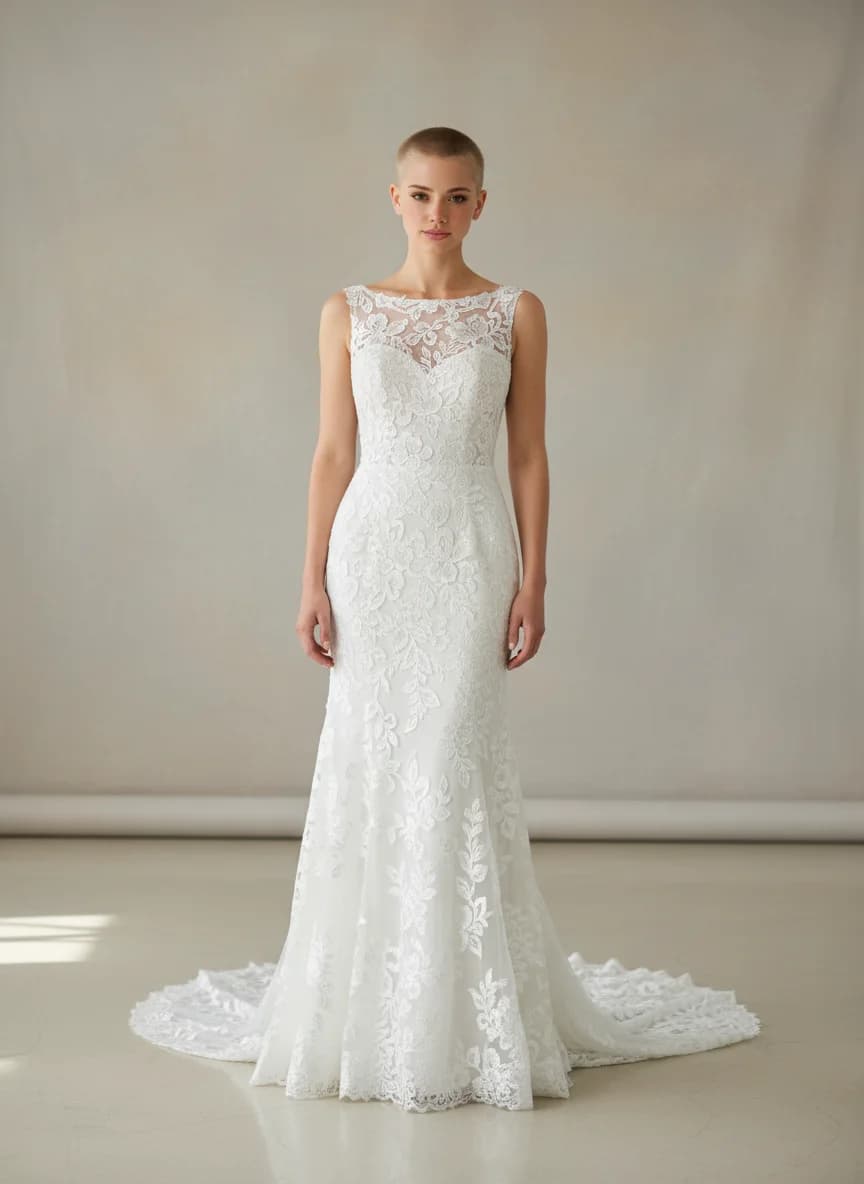 Fit & Flare dress with Chapel Train and Boat Neck neckline