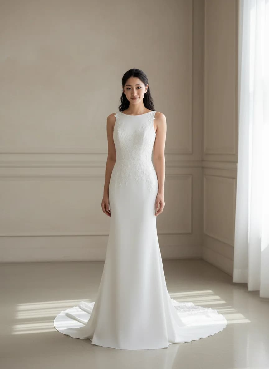 Fit & Flare dress with Chapel Train and High Neckline neckline