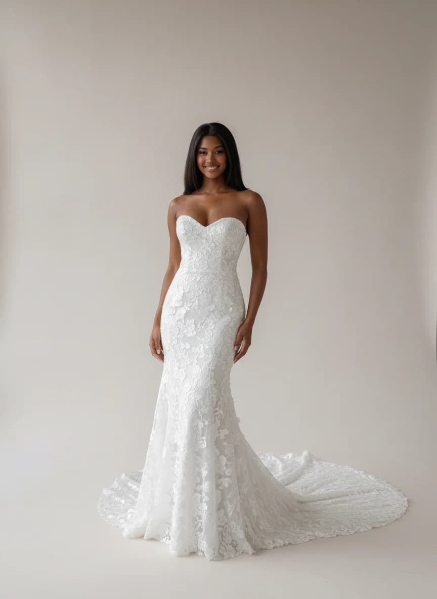 Fit & Flare dress with Chapel Train and Strapless neckline