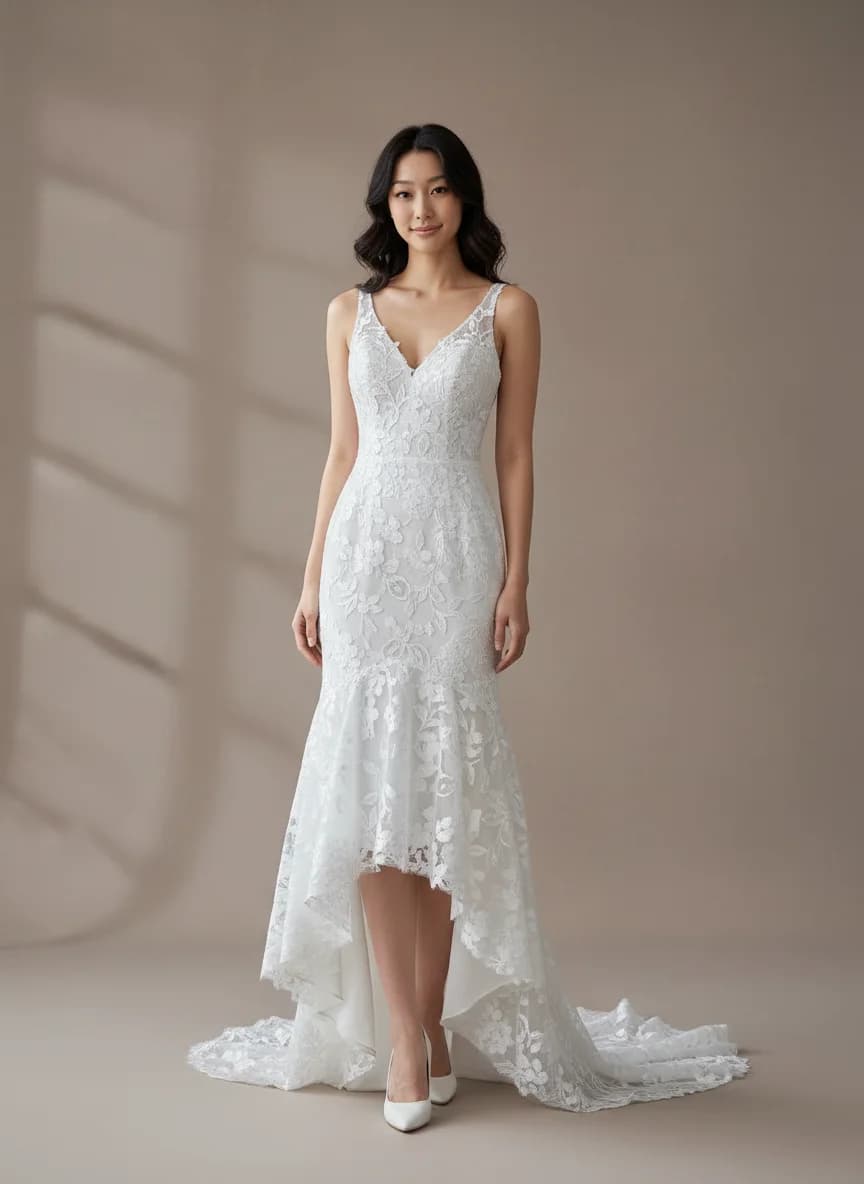 Fit & Flare dress with High-Low and V-Neck neckline