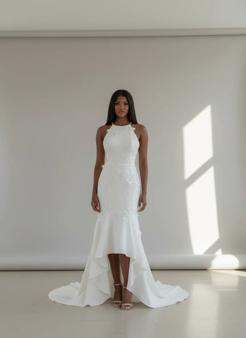 Fit & Flare dress with High-Low and Halter neckline