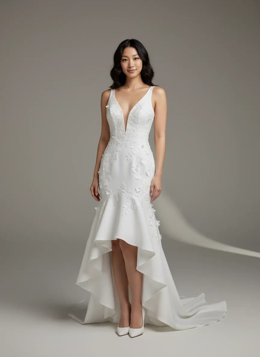 Fit & Flare dress with High-Low and Plunge neckline