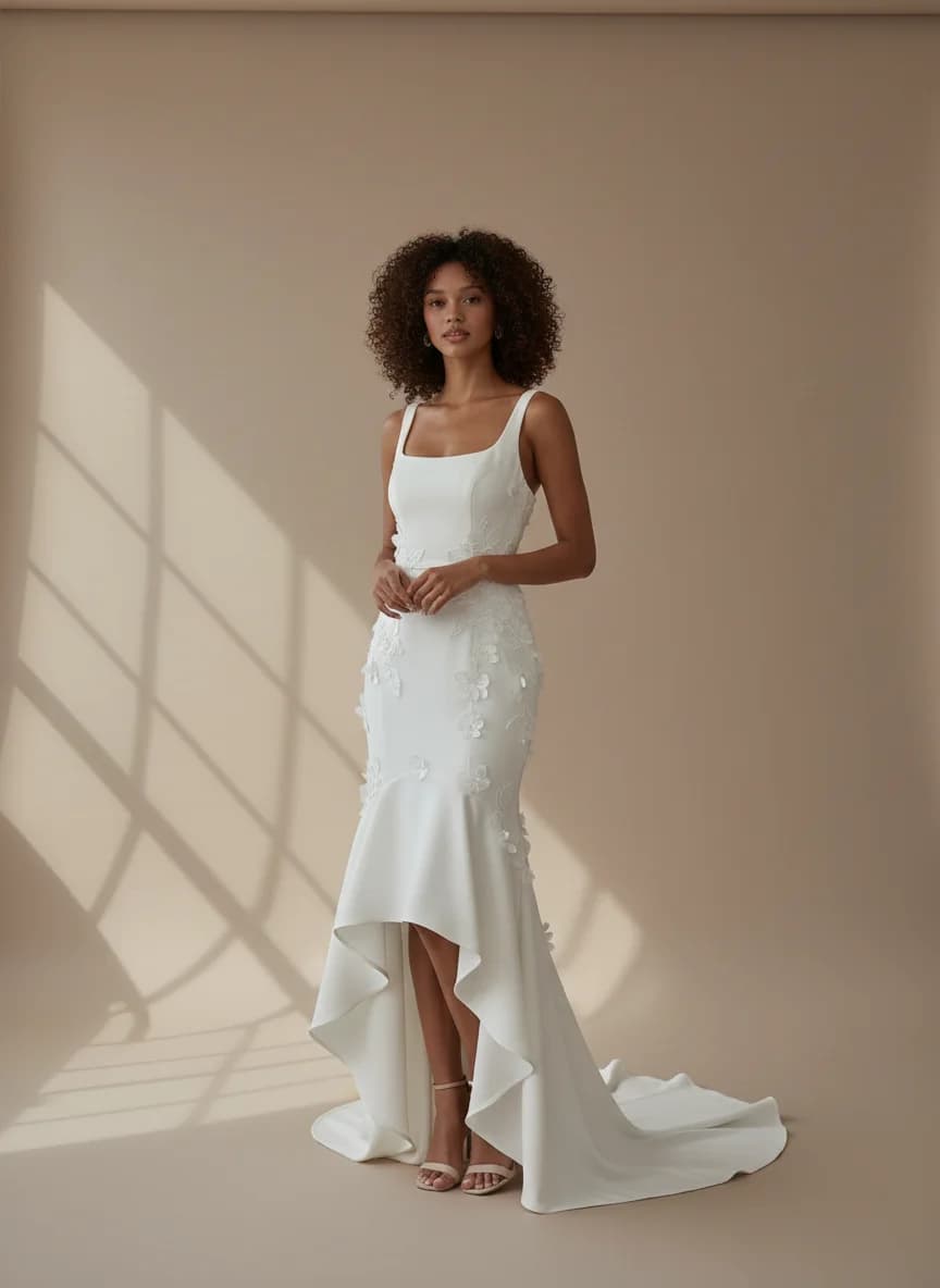 Fit & Flare dress with High-Low and Square neckline