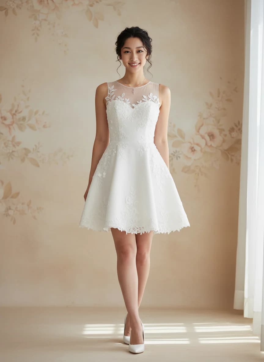 Fit & Flare dress with Mini and Illusion neckline