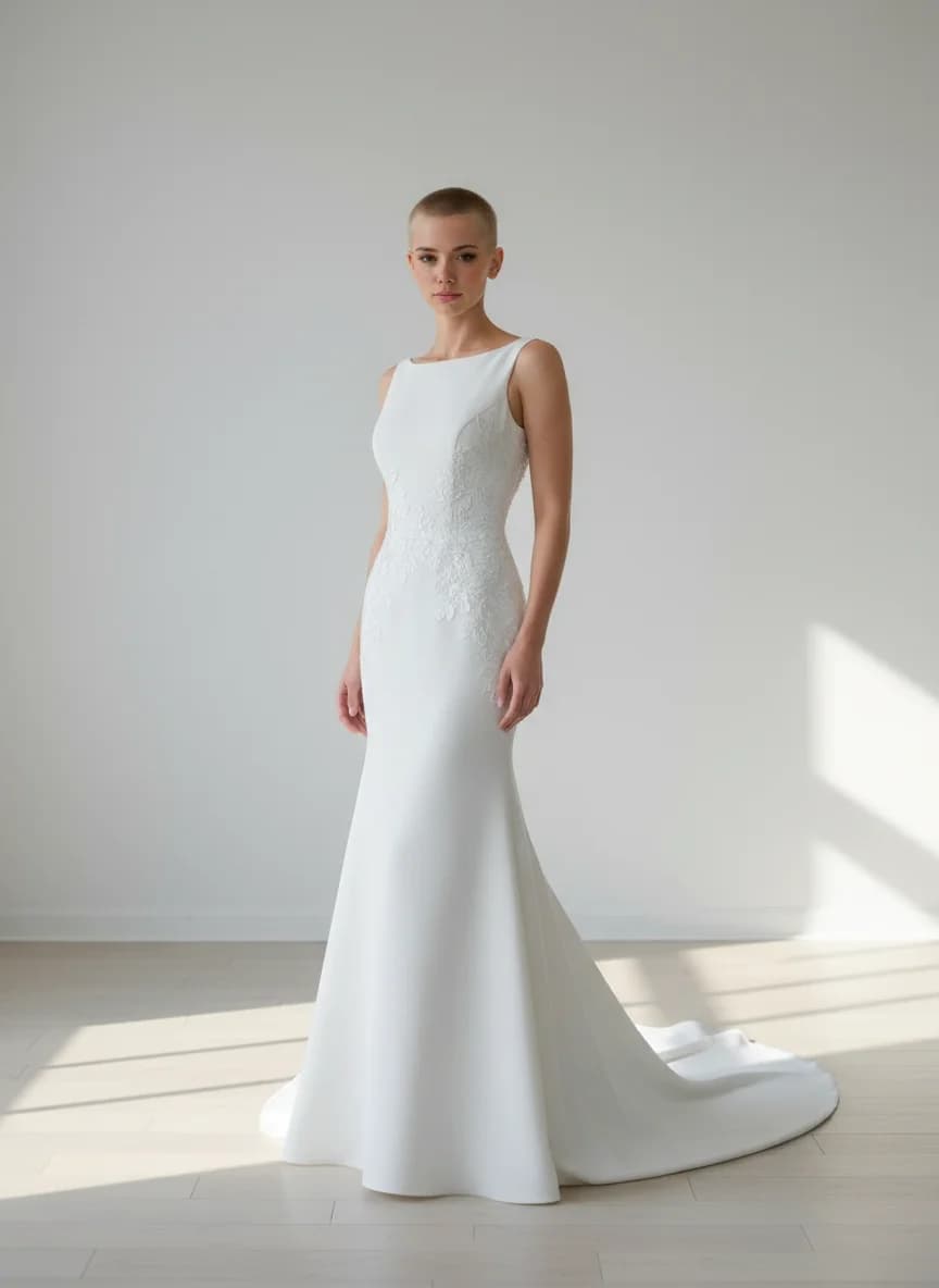 Fit & Flare dress with Sweep Train and Boat Neck neckline