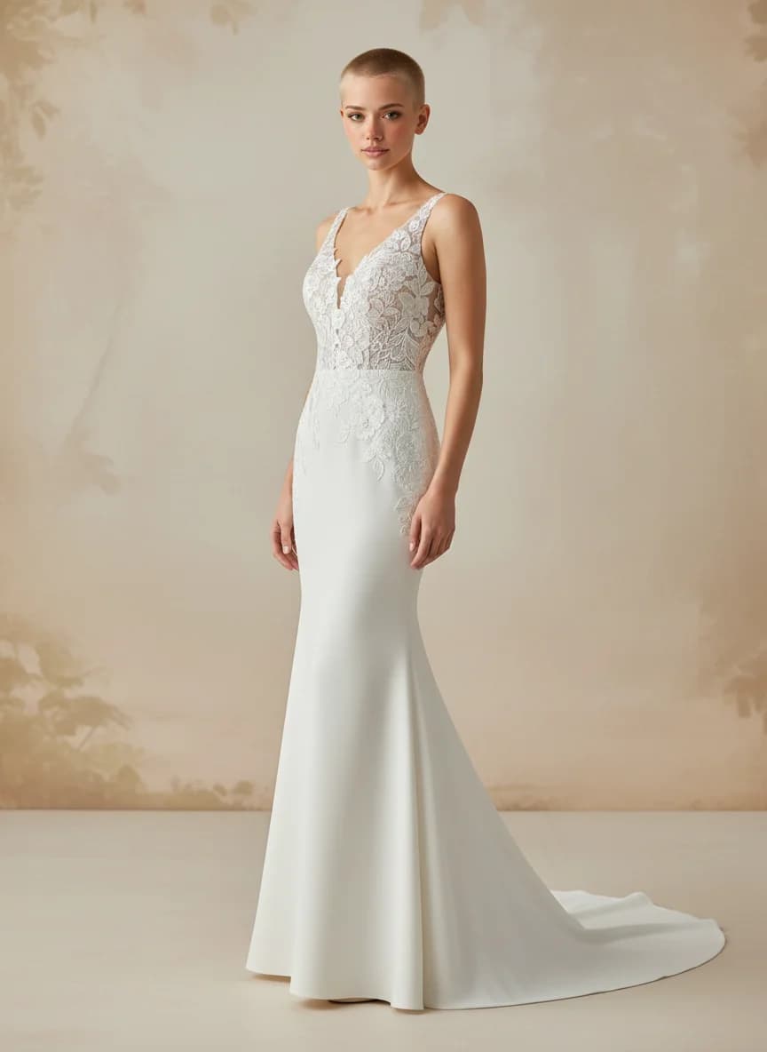 Fit & Flare dress with Sweep Train and V-Neck neckline