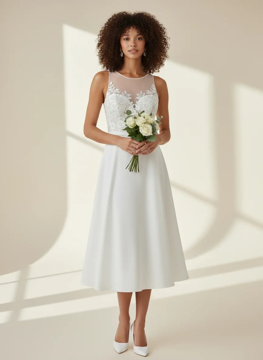 Fit & Flare dress with Tea Length and Illusion neckline