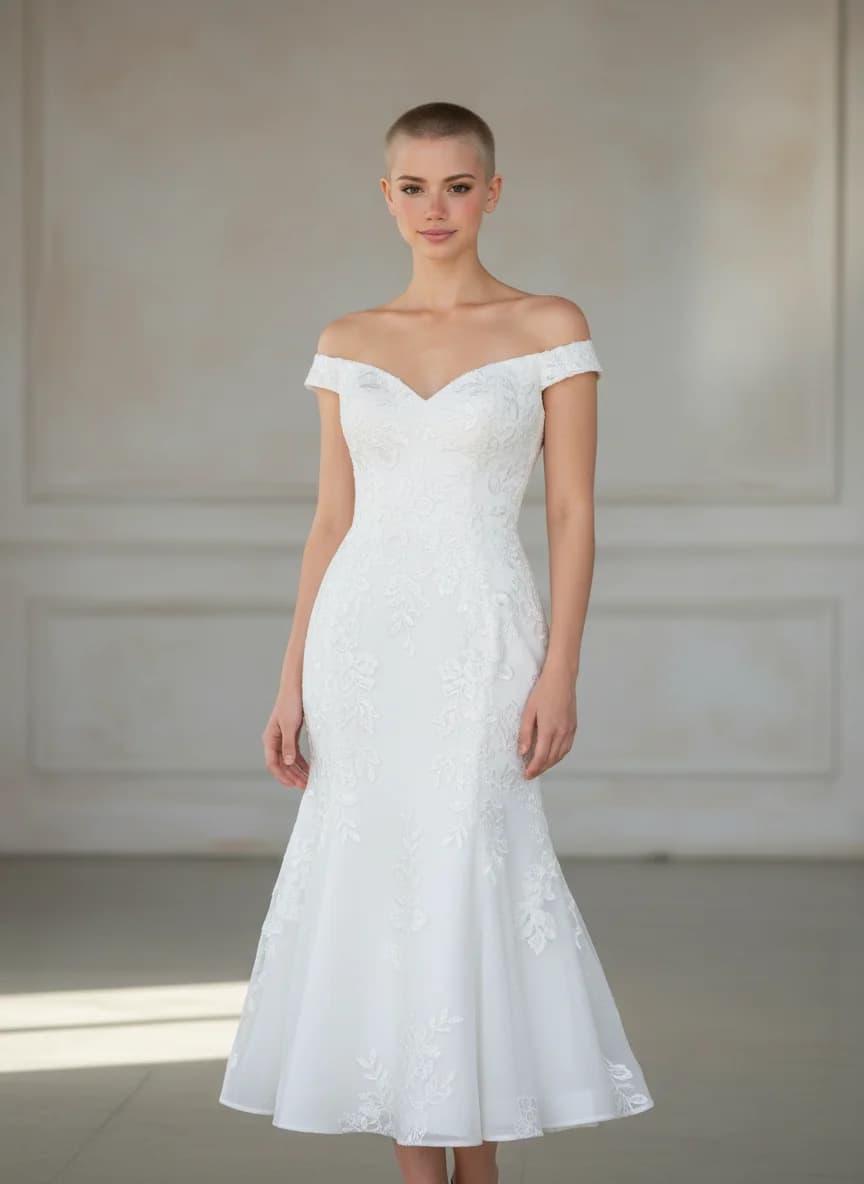 Fit & Flare dress with Tea Length and Off Shoulder neckline