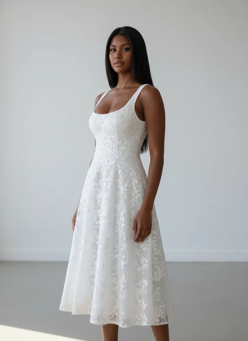 Fit & Flare dress with Tea Length and Square neckline