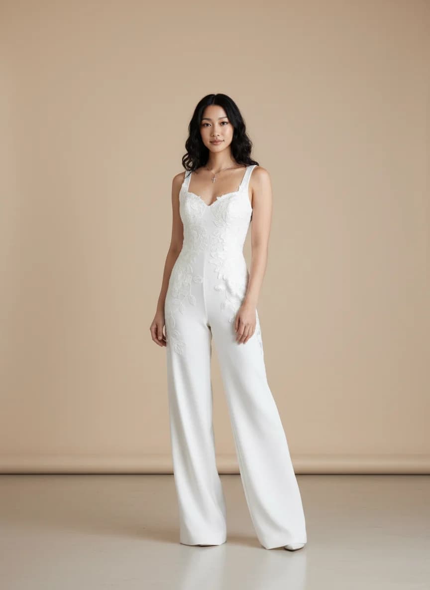 Jumpsuit wedding dress with Sweetheart neckline