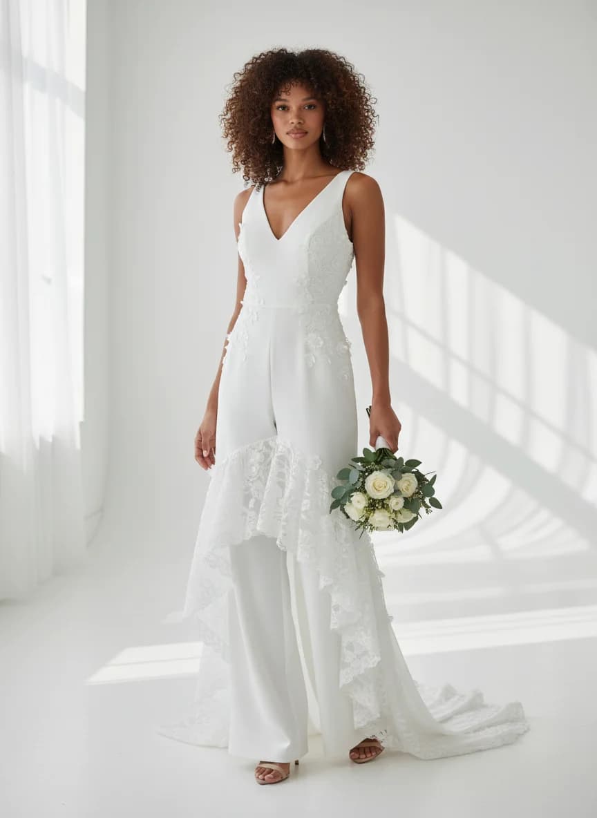 Jumpsuit dress with High-Low and V-Neck neckline