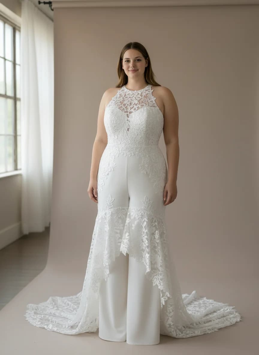 Jumpsuit dress with High-Low and High Neckline neckline