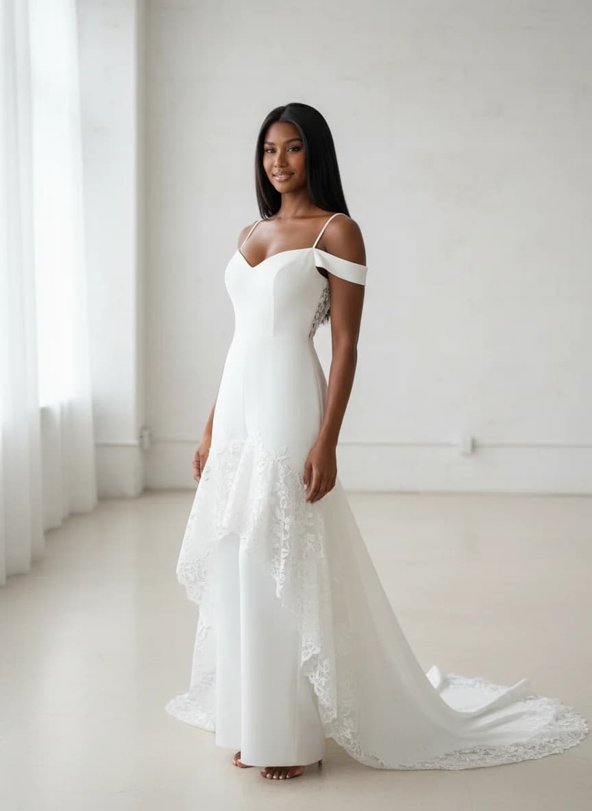 Jumpsuit dress with High-Low and Off Shoulder neckline