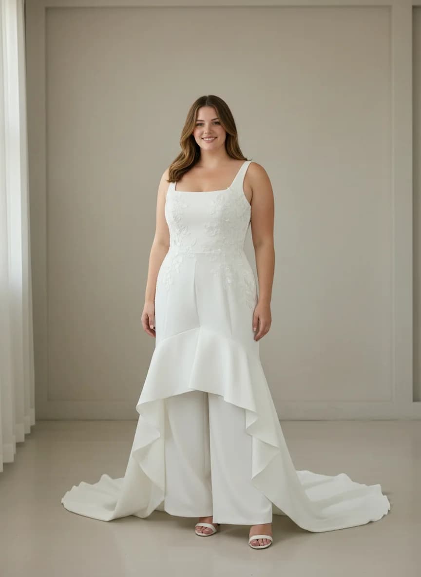 Jumpsuit dress with High-Low and Square neckline