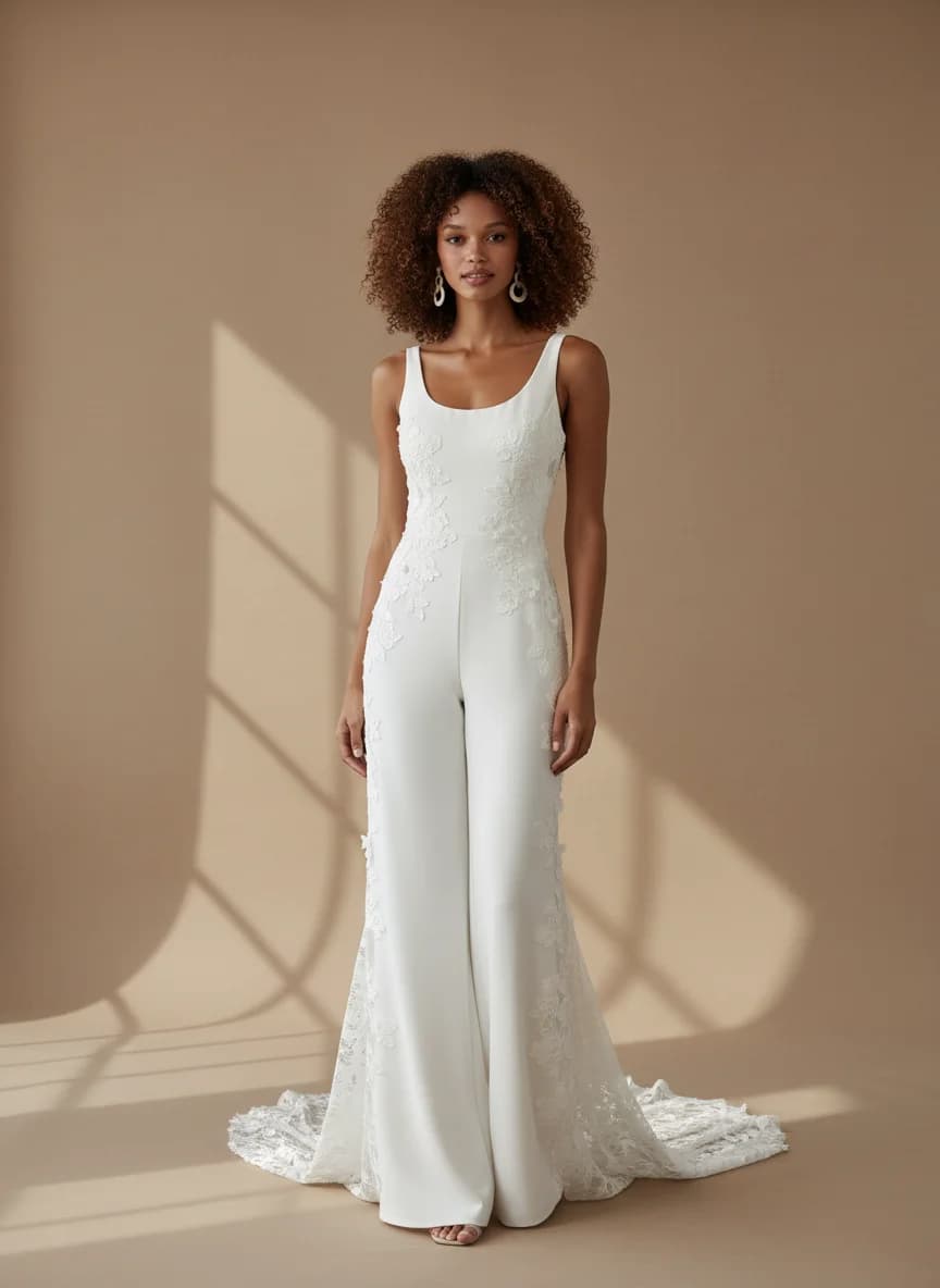 Jumpsuit dress with Sweep Train and Scoop neckline